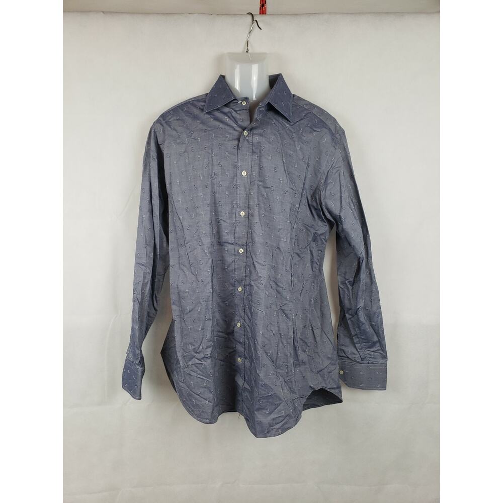 Etro Milano Mens Dress Shirt Blue Paisley/Teardrop Italy 42/17